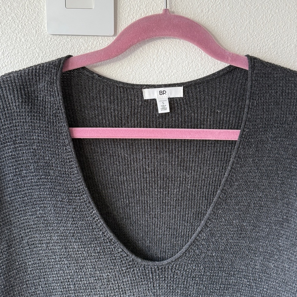 BP Women’s Charcoal Grey Soft V-Neck Knit Sweater, Size Small